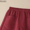ZANZEA Women Casual Elastic Waist Loose Summer Shorts with Two Pockets