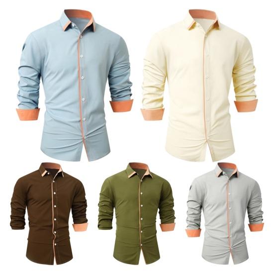 Pánská košile s odepínacím límcem Dlouhý rukáv Jednořadá Kontrastní barva Slim Fit Měkká Prodyšná Formální Obchodní styl Střední délka Kancelářský top