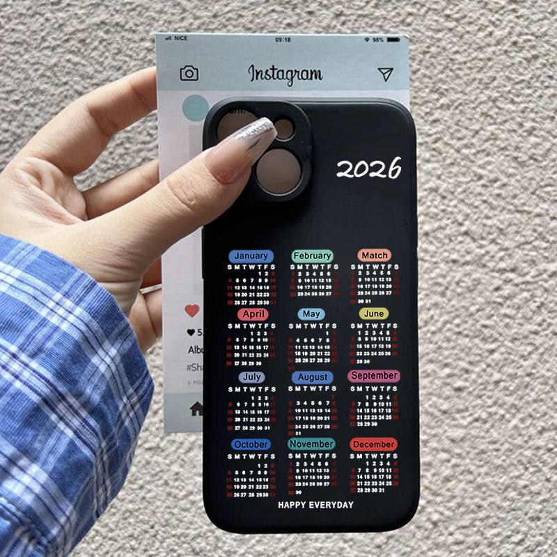 Fashion 2026 Calendar Phone Case For iPhone 15 17 Pro 16 14 13 12 11 XR XS Max 7 8Plus Happy New Year Soft Silicone Cover Fundas