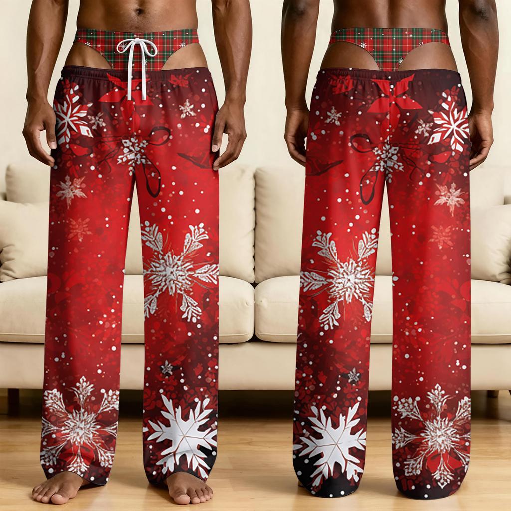 Men's Funny Sleep Pants with Fake Underwear Print Halloween Novelty Pajama Pants