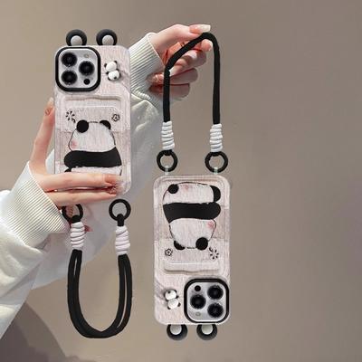 The Texture Painting Panda Figurine Is Suitable for IPhone 16, Phone Case 15PRO, Card Case, Lanyard 14, Silicone Anti-drop 13, Creative X