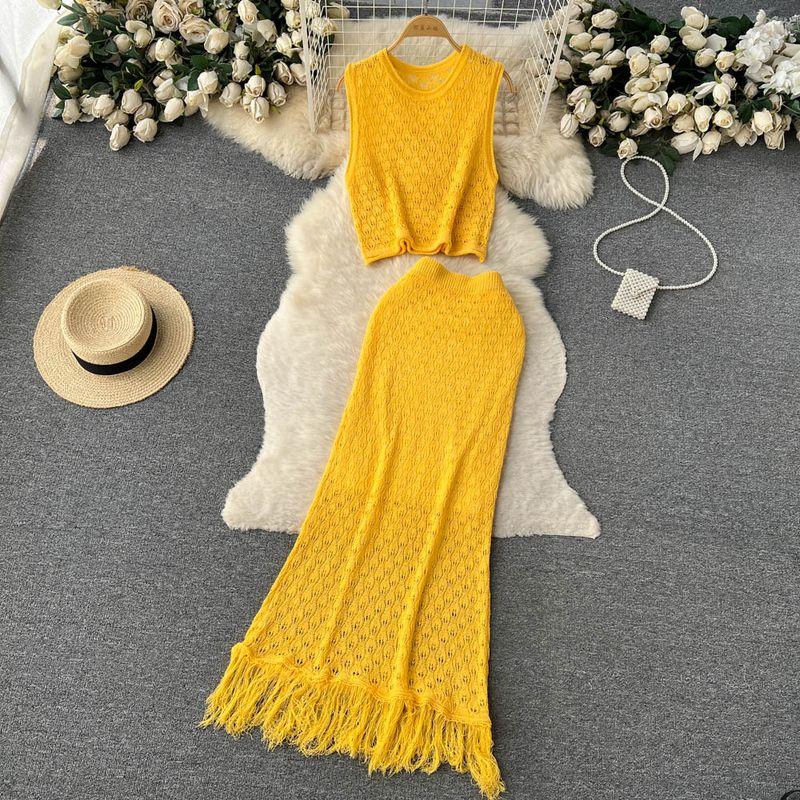 Gentle Cut Out Sleeveless Mid Length Long Length Tassel Summer Dress