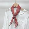 Summer Navy Blue Polka Dot Small Neck Tie Printing Linen Women's Long Scarf 10*103cm Striped Small Silk Scarf Neck Protection