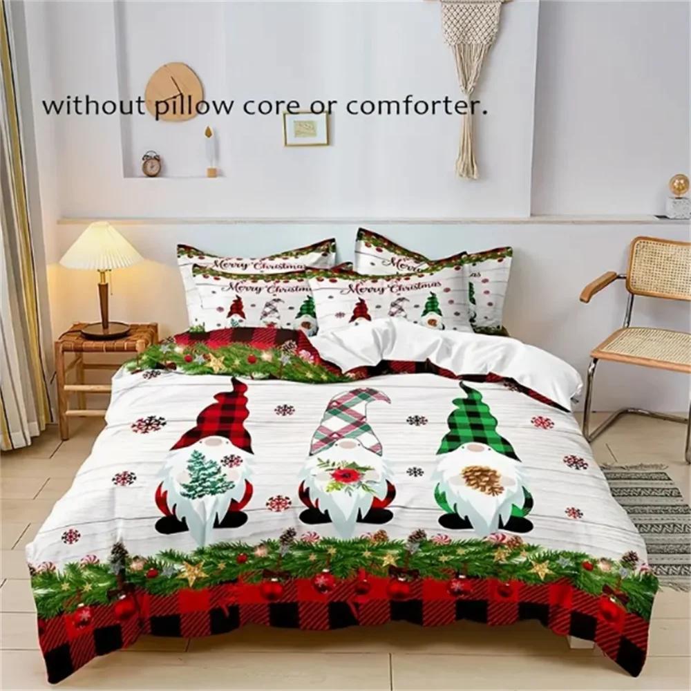 

Fashion Duvet Cover Set, Plaid Christmas Gnomes Print Bedding Set, Soft Comfortable Duvet Cover, For Bedroom, Guest Room cot size70x130cm2pc