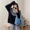 Womens Chunky Fair Isle Knit Sweater Loose Fit Round Neck Long Sleeve Winter Soft Warm Pullover
