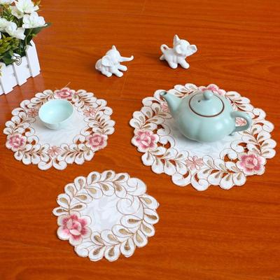Rose Flower Pattern for Dining Table Embroidery Craft Lace Fabric Coaster Doily Placemat Cup Pad