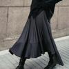 Autumn/Winter 2025 Women's High-Waisted Black Fishtail Pleated Mid-Length Skirt with Irregular Hem