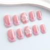 Cross-border Sweet Pink Floral 3D Glue Medium Square Nail Tips - 24 Detachable Pieces