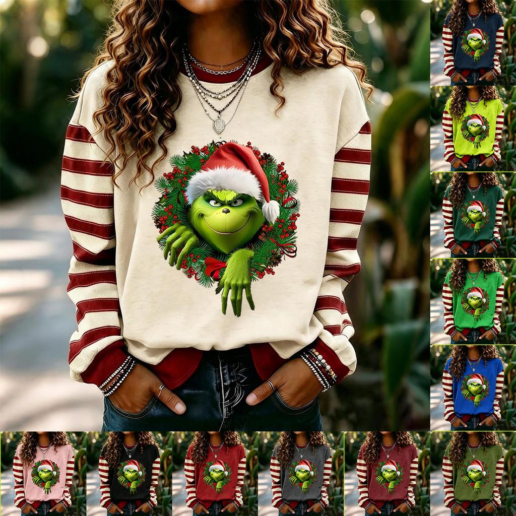 Women's Christmas Print Long Sleeve Neck Pullover Sweatshirt