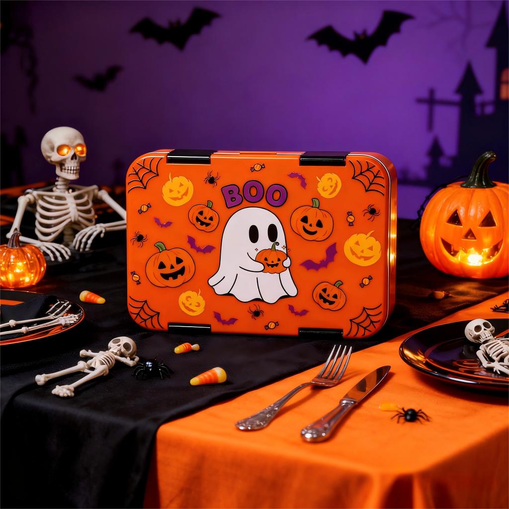 1100ml Kreslený potisk Obědový box Vhodný do mikrovlnné trouby Bento box Halloween Mezipatro Nepropustný Úložný box Hermetické nádoby Studenti