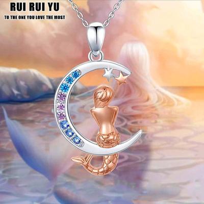 Fashion Exquisite Mermaid Pendant Necklace Ladies Jewelry Colorful Luxury Crystal Pendant Necklace Jewelry Accessories Gift