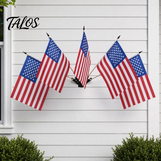 American Flag Stand Set, 5Pcs Celebration Flags with Poles And Fan-Shaped Bases for Wall Balcony Shop Fronts Outdoor Decor Patriotic Celebration