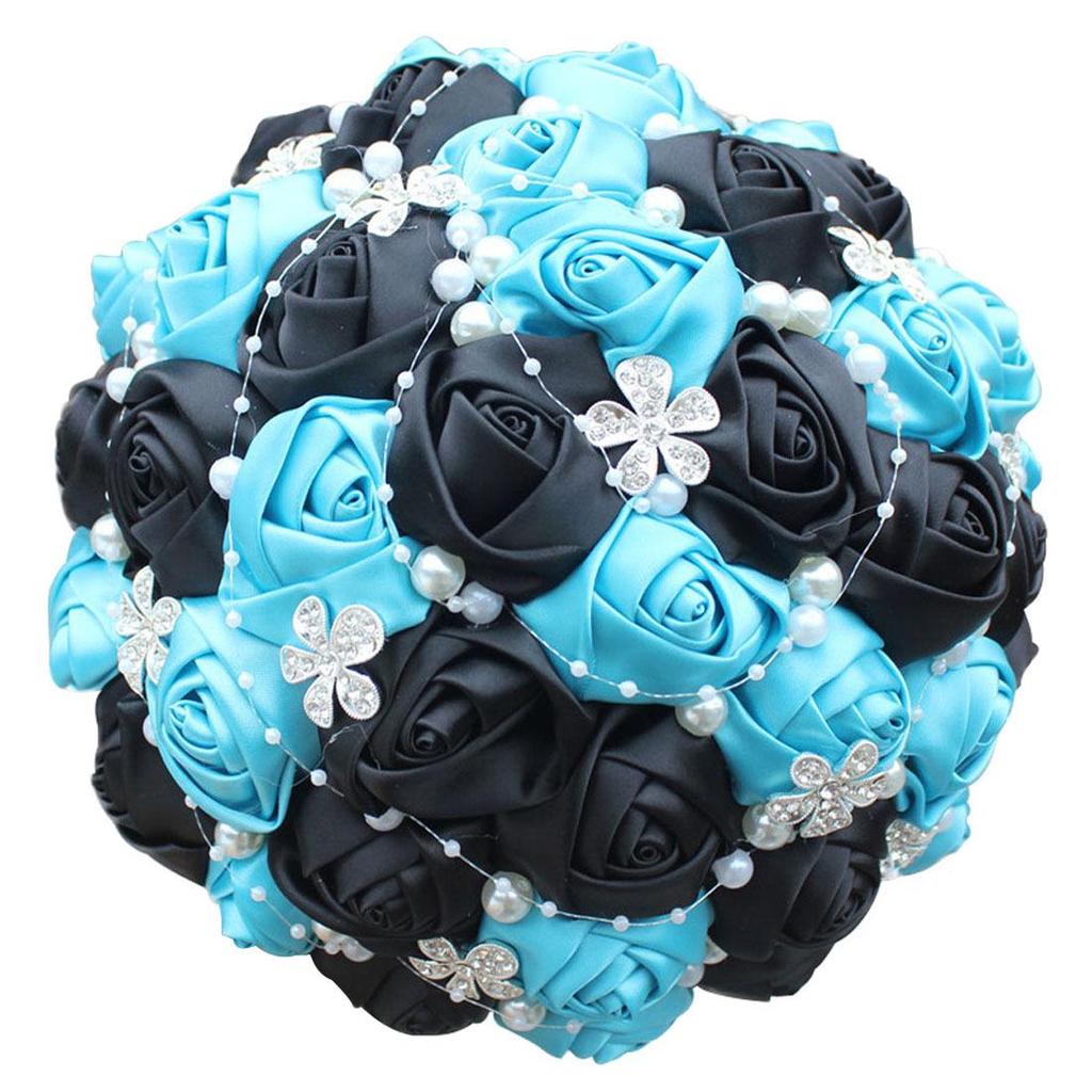 European & American Elegant Ribbon Flower Bridal Bouquet – Beaded Five-Flower Design