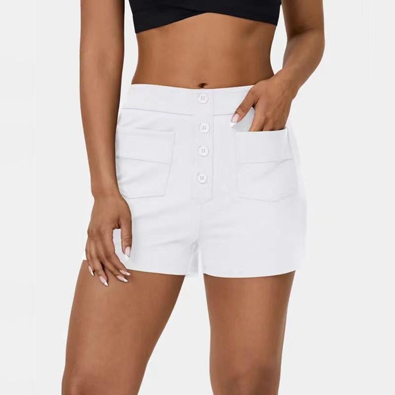 

Весенне-летние модные универсальные повседневные женские однотонные шорты с высокой эластичной пуговицей и множеством карманов S белый