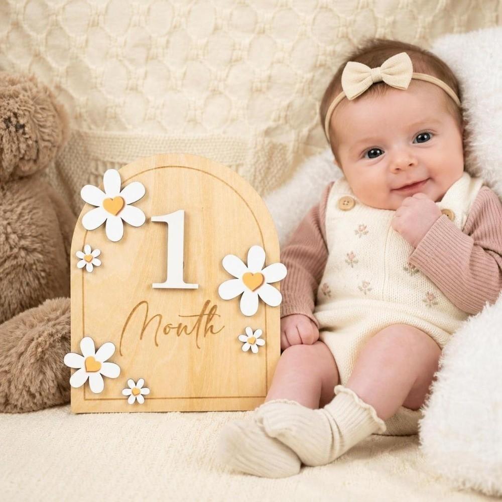 Wooden Milestone Photo Props Number Month Newborn Photography Props for Girls Boys