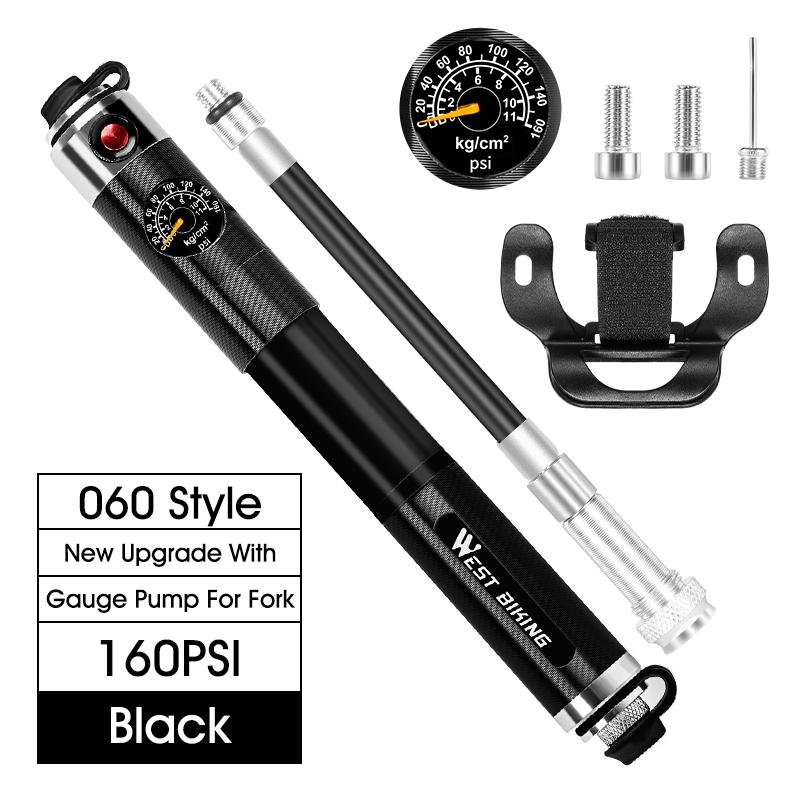 WEST BIKING Bike Inflated Pump High Pressure 160PSI Aluminum Bicycle Air Pump Presta Schrader Valve Bike Tire Pump With Hose
