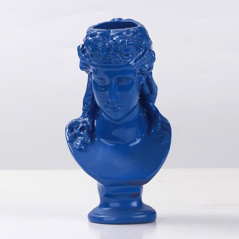Vaso David in stile europeo, ornamenti da scrivania retrò, composizione floreale per soggiorno, bouquet di fiori secchi, ornamenti scultorei a forma di testa di personaggio nordico