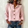Europe, America, summer and autumn new loose T-shirt women's V-neck button-down long-sleeved top