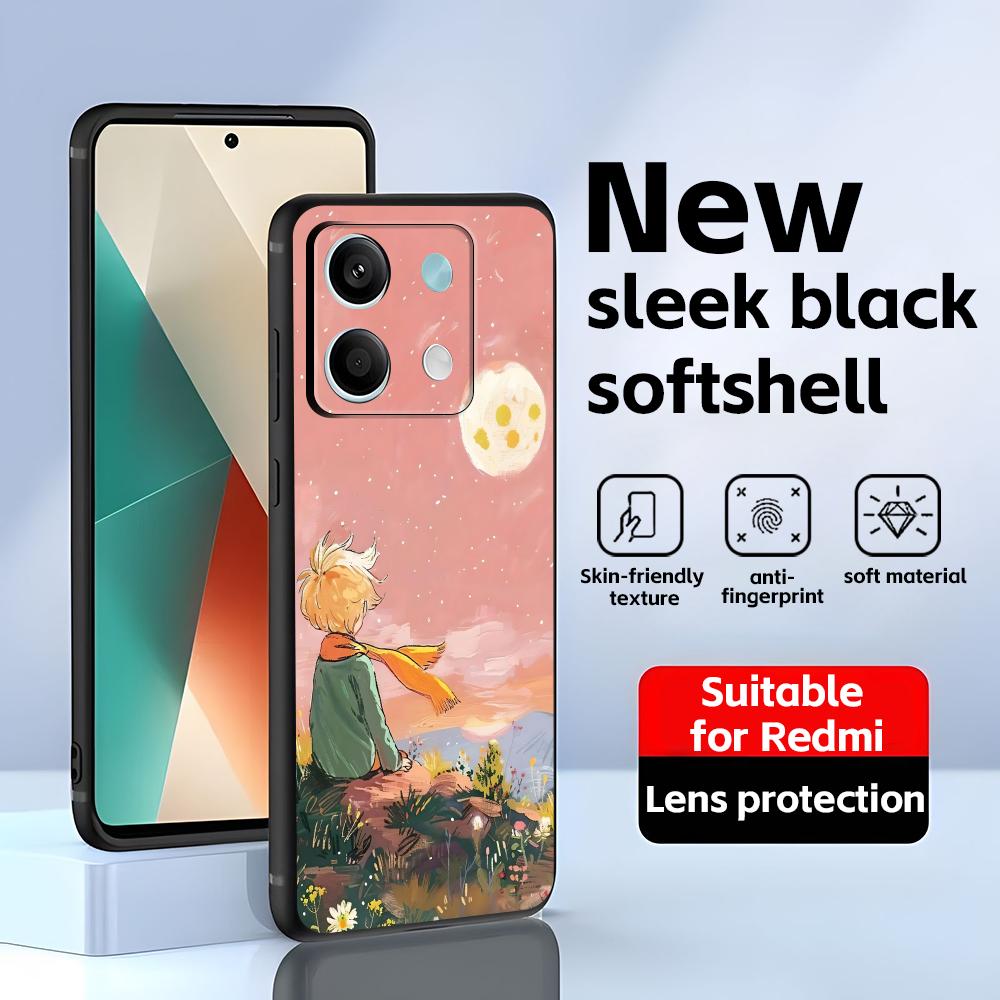 anime The Little Prince Phone Case For Redmi Note 14 13 12 11 Pro Plus S 5G 14C A3 Soft Black Phone Cover