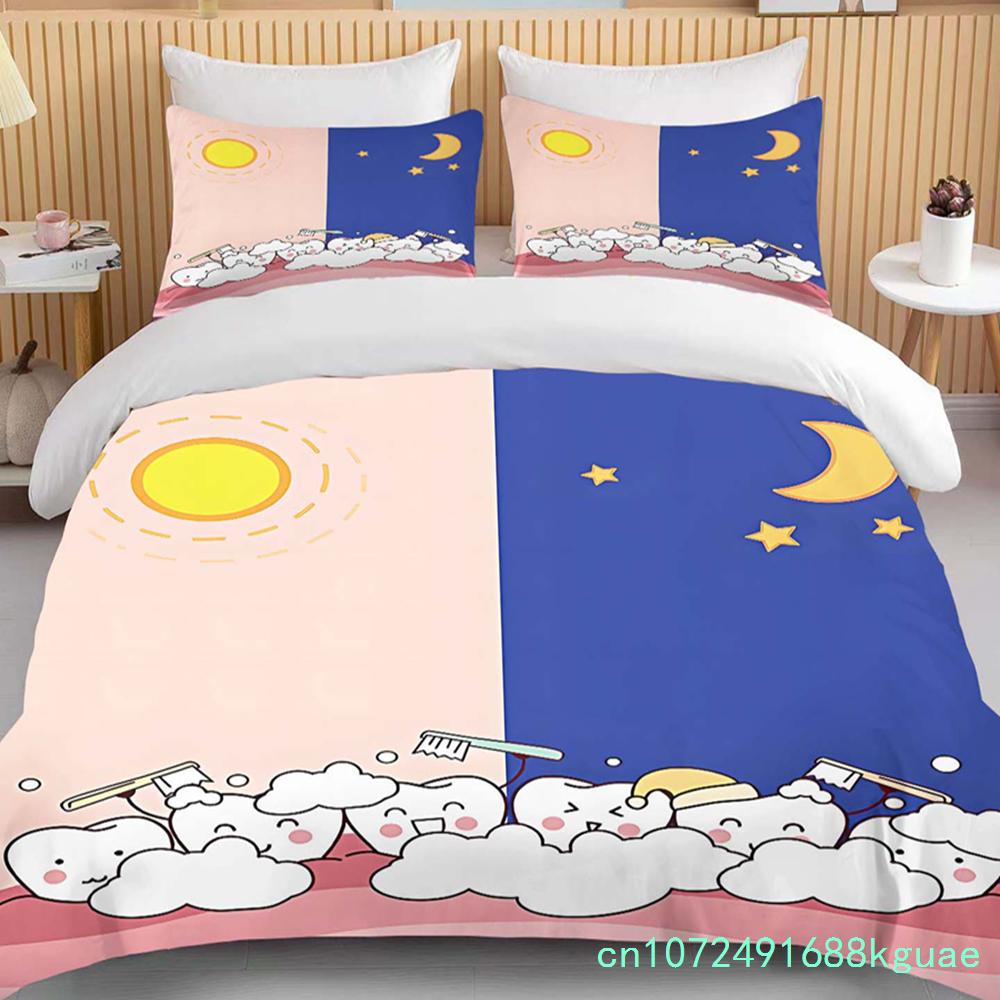 Cute Cartoon Teeth Print Bedding Set Duvet Cover 1 Duvet Cover 2 Pillowcases Adult And Children Bedding Set Luxury Bed Cover Set