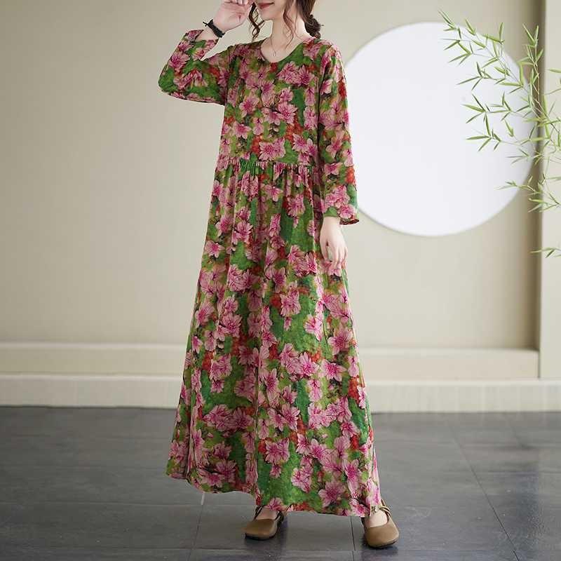 Vacation Style Round Neck Vintage Long Flesh Covering Dresses