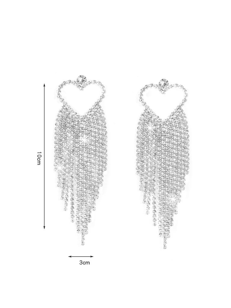 Europe And The United States Temperament Hollow Rhinestone Long Paragraph Tassel Love Earrings Senior Sense Earrings Female Earrings Jewelry
