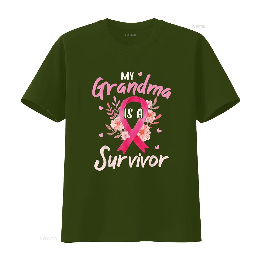 Womens T Shirt My Grandma Is A Survivor Flower Breast Cancer Awareness Black 2X Large vintage Washed Comfortable Soft Unisex