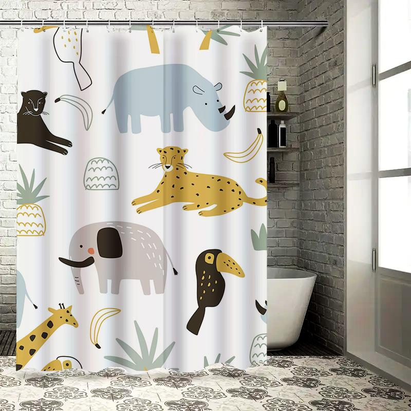 Animal Print Shower Curtain Black Panther Rhino Design for Kids Bath Room Decor Blue Yellow Orange Green Colors 3D Printing Poly