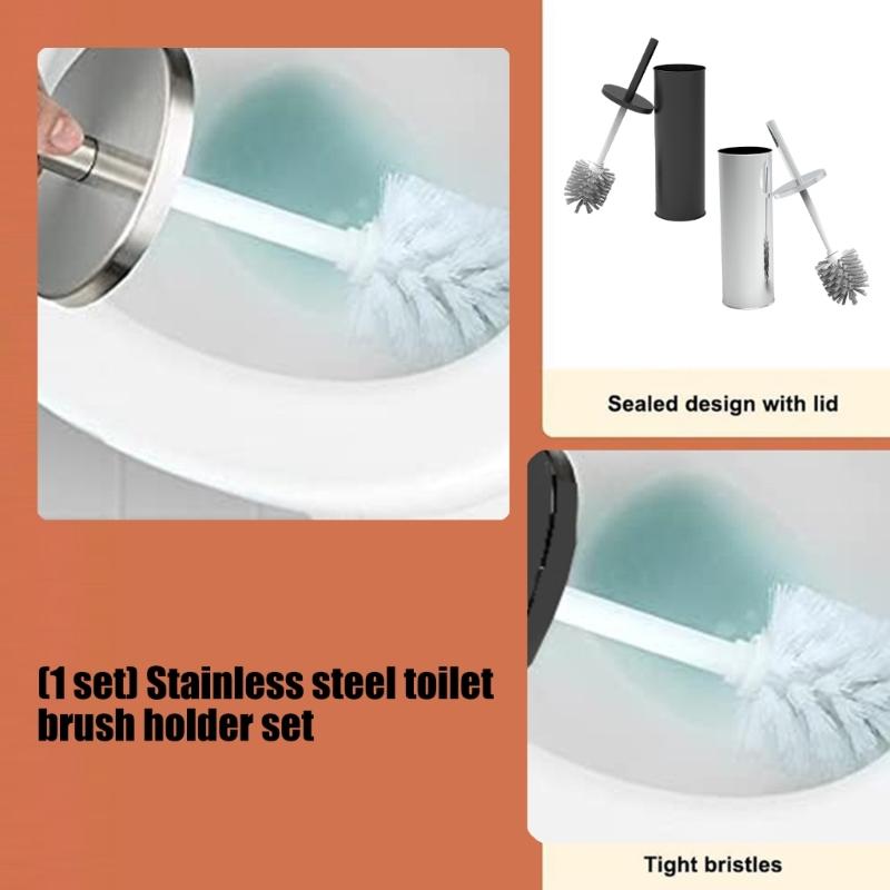 Freestanding Toilet Brush and Holder Set, Metal Bathroom Cleaning Brush with In-Holder Storage by the Toilet Area