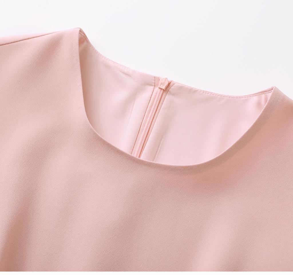 Elegant Slimming Pleated Short Sleeve Waist-Cinching Dress for Spring/Summer