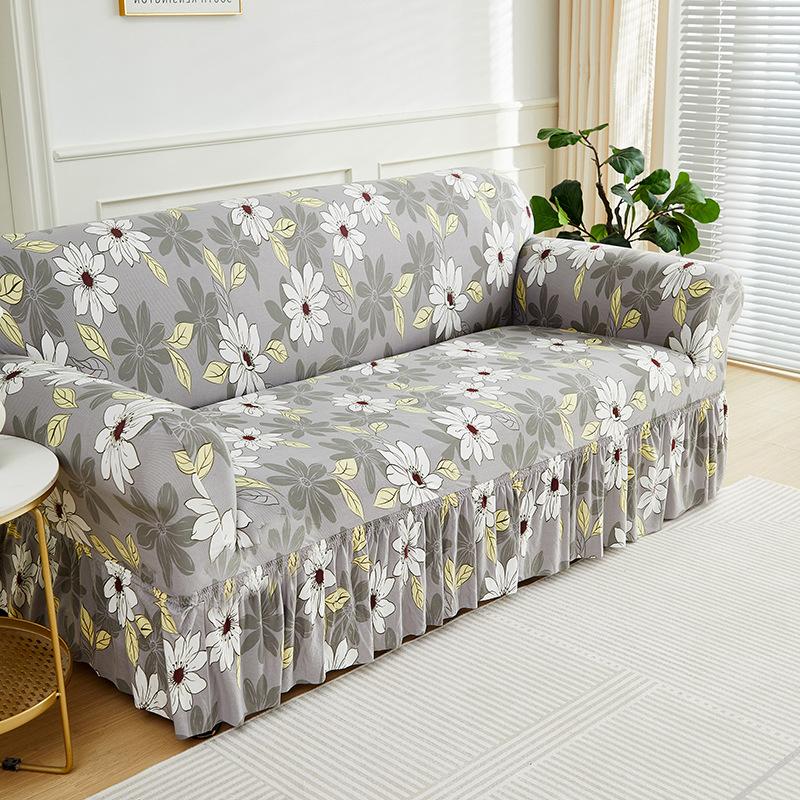 1 Stück Sofabezug mit Blumenmuster, rutschfest, mit Rock, elastischer Couchbezug für Schlafzimmer, Büro, Wohnzimmer, Heimdekoration