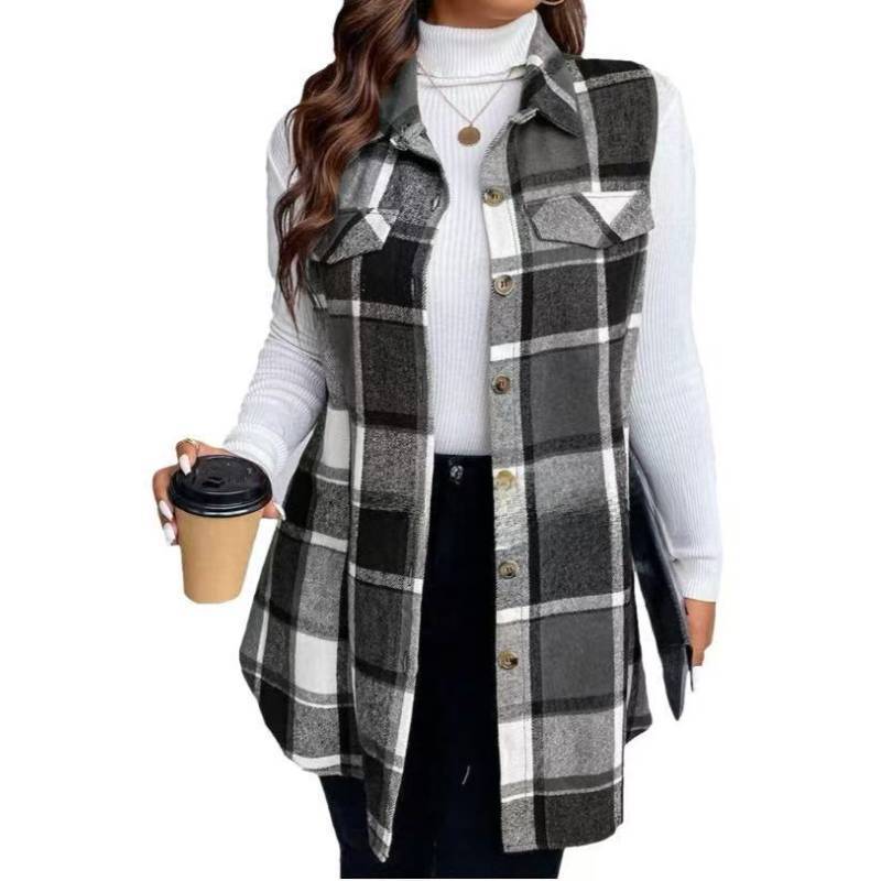 Casual Womens Sleeveless Vest Spring Plaid Buttonfront Polyester Top For Adults