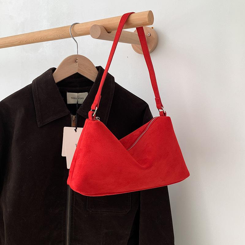 Korean Daily Commuter Pure Color Suede Handbag Casual High-end Single-shoulder Small Square Bag