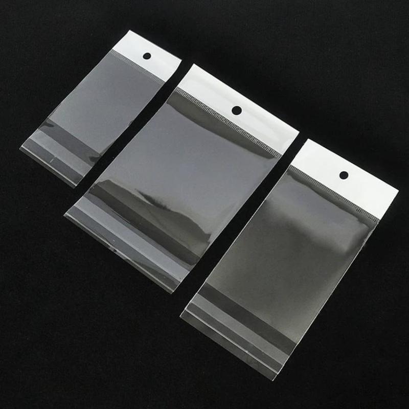 Transparent Self Sealing OPP Plastic Bag Retail Display Storage Packaging Bag with Hanging Holes for Jewelry Multi Specification Self-adhesive Pouch