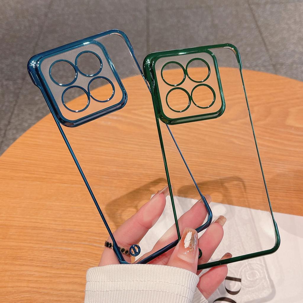 Transparent Plating Frameless PC Hard Phone Case For Xiaomi 15 14 13 12 S 11 Ultra 10 Pro Clear Ultra-thin Half Wrapped Cover