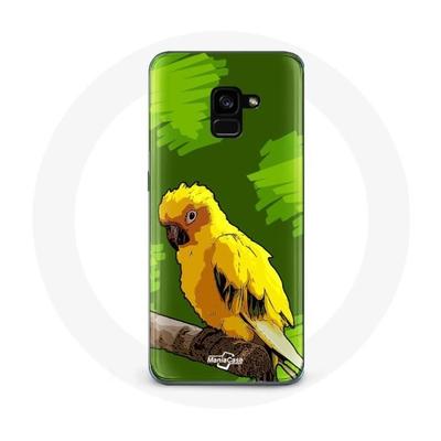 Pouzdro pro Samsung Galaxy A8 Plus se žlutým andulkem a zeleným pozadím pro ptáky
