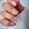 24PCS 3D Peach Flower French Style False Nails Fake Nails Manicure Nails Tips Removable Fake Nails Acrylic Press On Nails