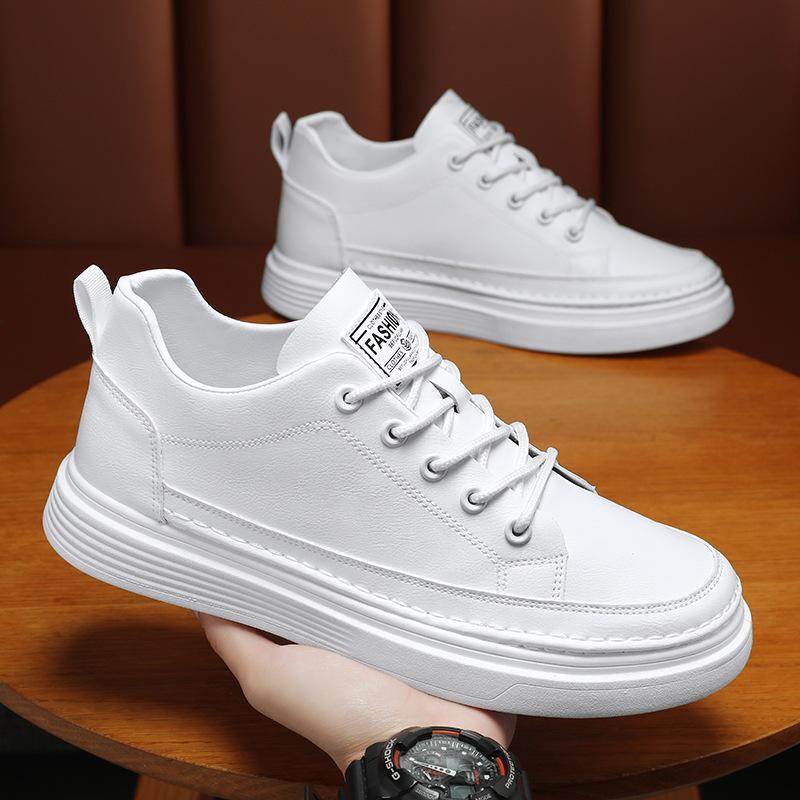 Spring men's shoes new breathable waterproof non-slip chef shoes men's trendy versatile black leather shoes casual board shoes