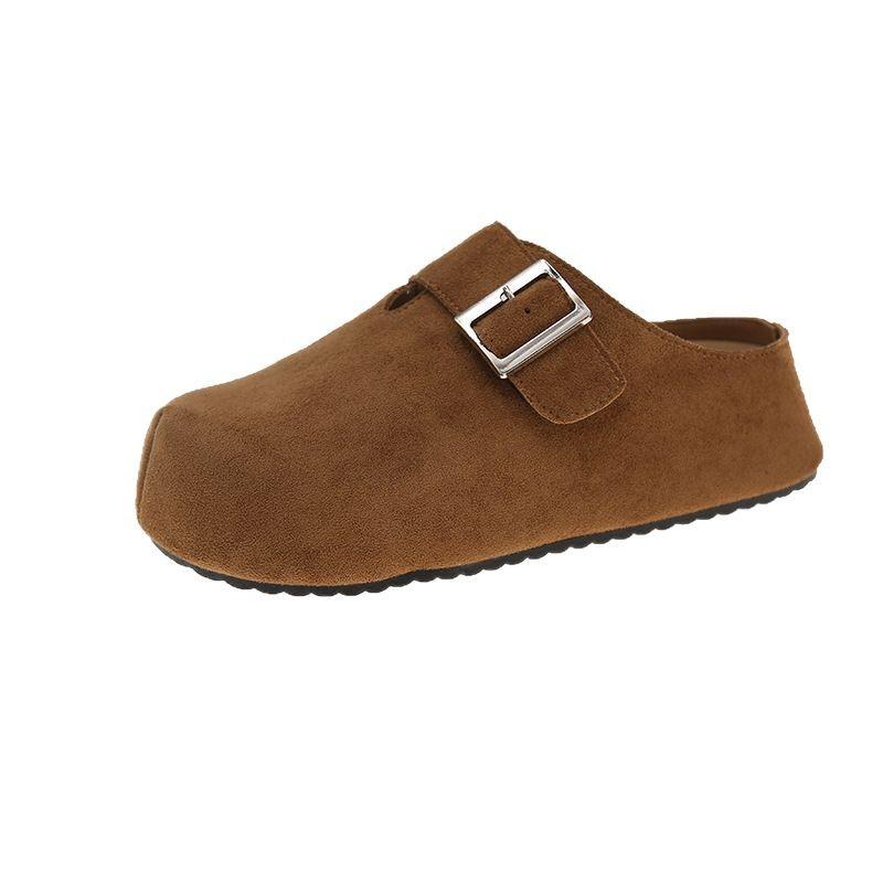 Thick-bottomed bag head half slippers women's outer wear 2025 summer new Korean version fashion belt buckle one pedal Boken cool slippers