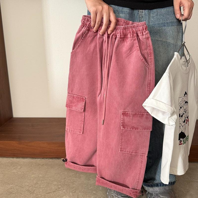 

Весенние хлопковые брюки карго широкого кроя для девочек в корейском стиле, 2024 130 cm розовый