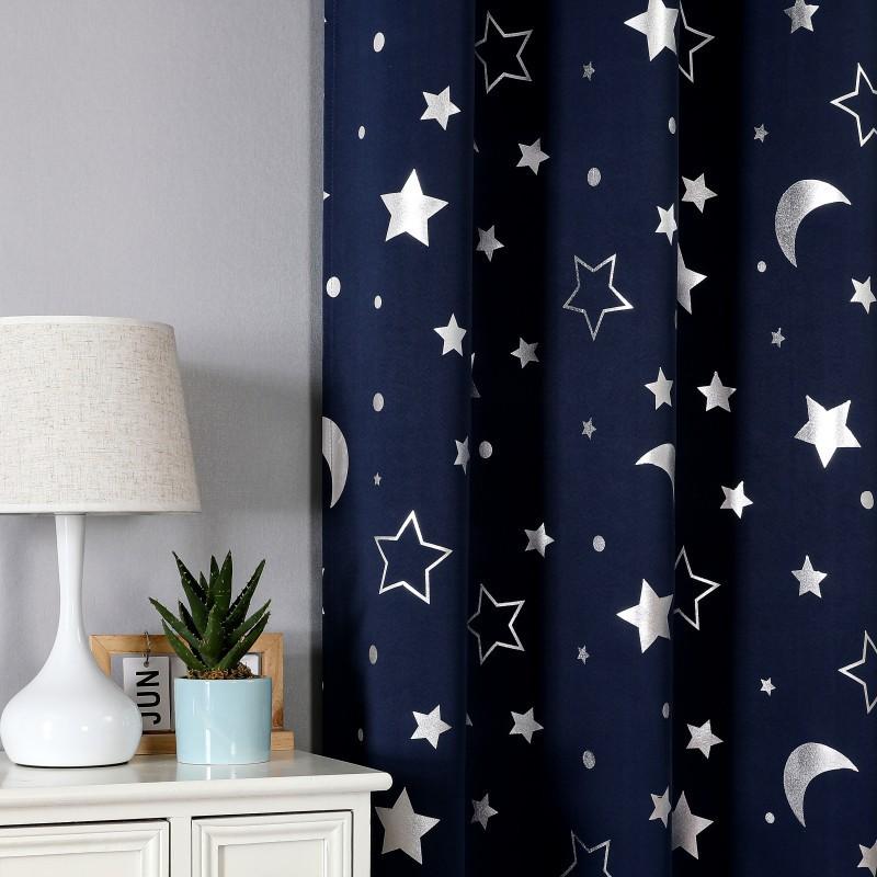 1pc Star and Moon Blackout Curtains, Modern Light-Filtering Drapes with Gilding Technology, Thermal Insulating, Protective, Darkening for Living Room