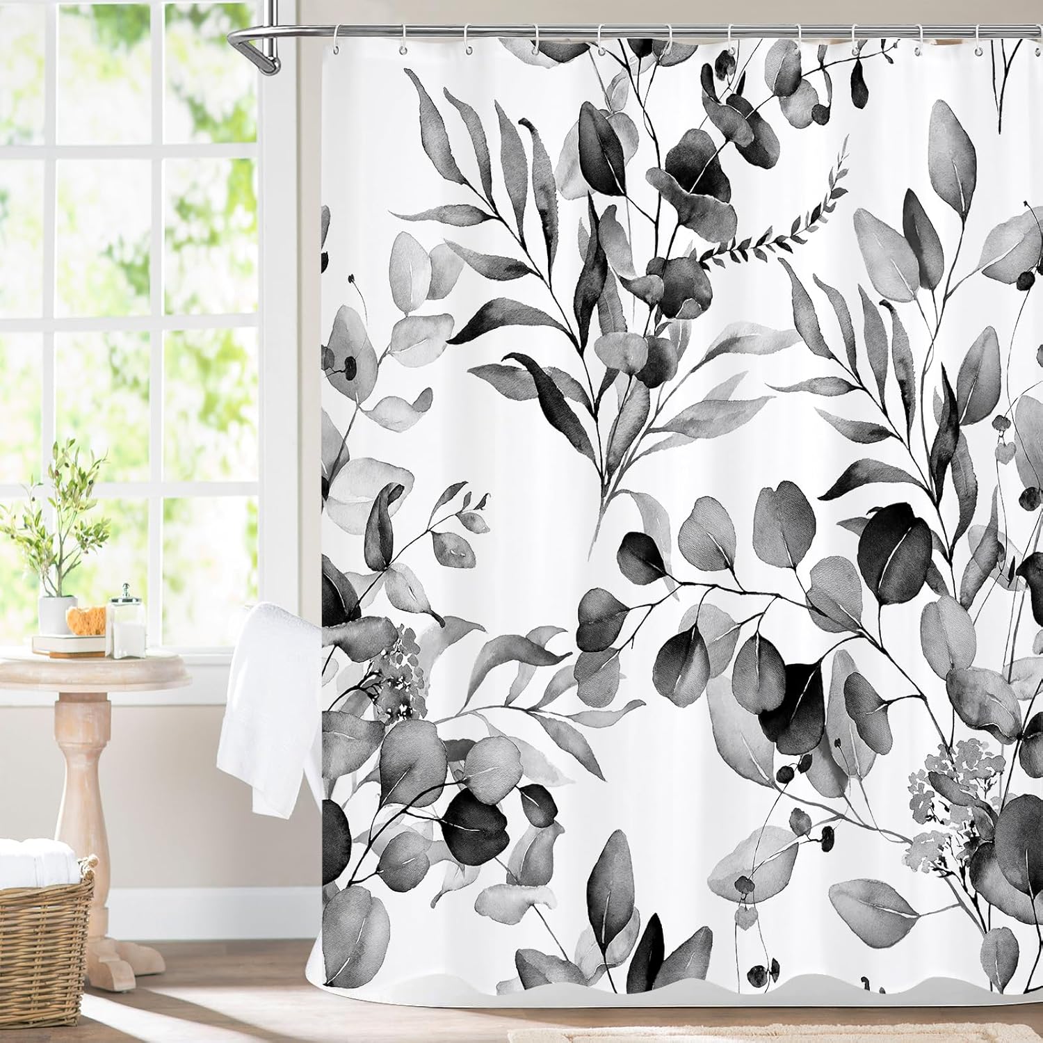 

Sage Green Spring Floral Shower Curtain, Modern Plants Botanical Fabric Cloth Shower Curtains for Chic Elegant Bathroo 120x180cm