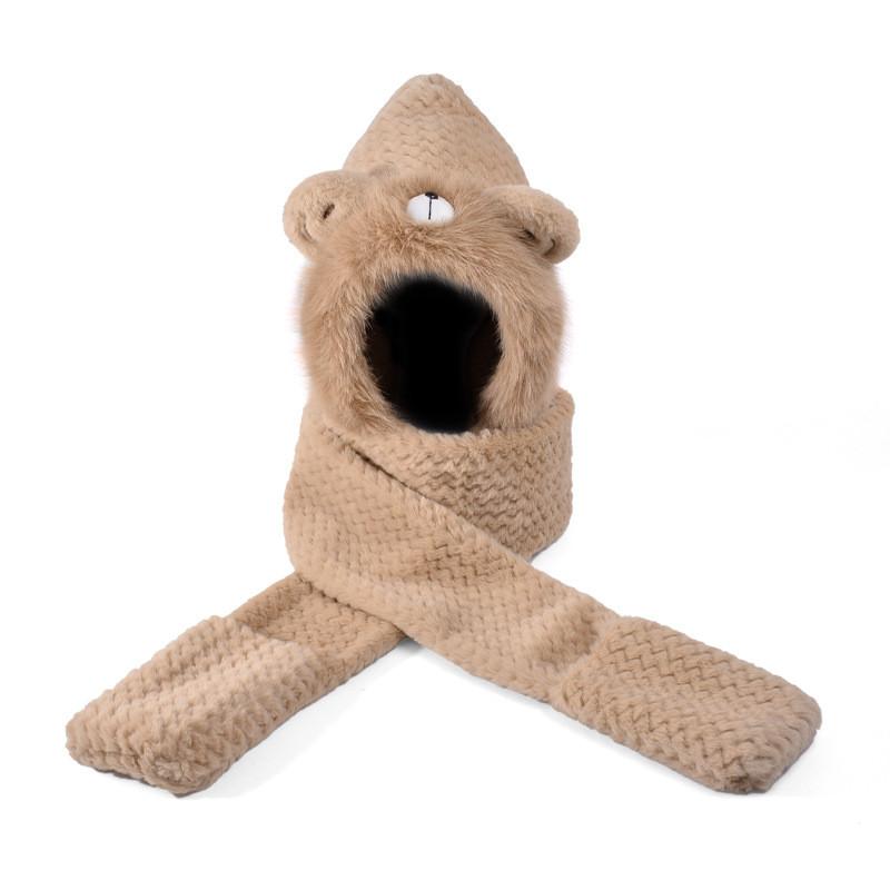 Polyester Winter Knit Hat With Earmuff And Scarf For Girls And Teens