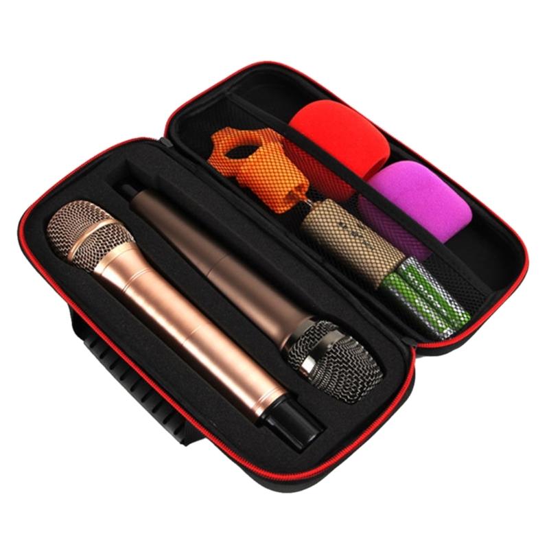 Durability EVA Microphone Storage Box Fit Two Wireless Mics with Adjustable Stand Metal Adapter Secure Zippered Pocket