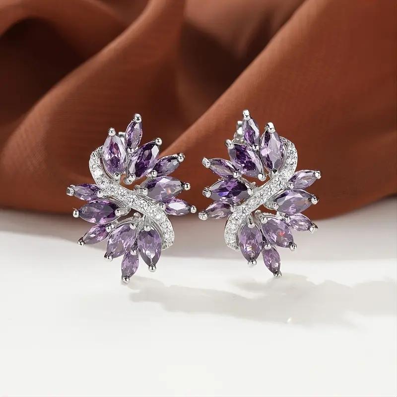 Huitan Gorgeous Women's Stud Earrings Full with Dazzling CZ Stone Sparkling Ear Piercing Earrings Party Jewelry