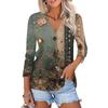 Women's Fashion Casual Printing Button-down Shirt 3/4 Long Sleeve Tops