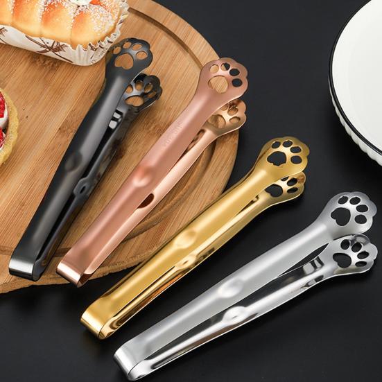 Food Tong Comfortable Grip Cat Paw Stainless Steel Portable Handheld Bread Clamp  BBQ Cooking Clip Kitchen Gadget