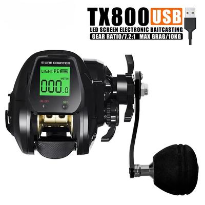 Tragbare Baitcasting-Angelrolle mit großem elektronischem LED-Bildschirm, hohe Geschwindigkeit 7,2:1 10kg Salzwasser Wasserdicht Baitcasting Rolle Casting Spinnköder Rolle