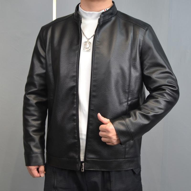 

Мужская куртка из кожи Хайнинга с воротником-стойкой, приталенного кроя, новая, на осень-зиму, для среднего возраста, с утолщением из плюшевого бархата L чёрный