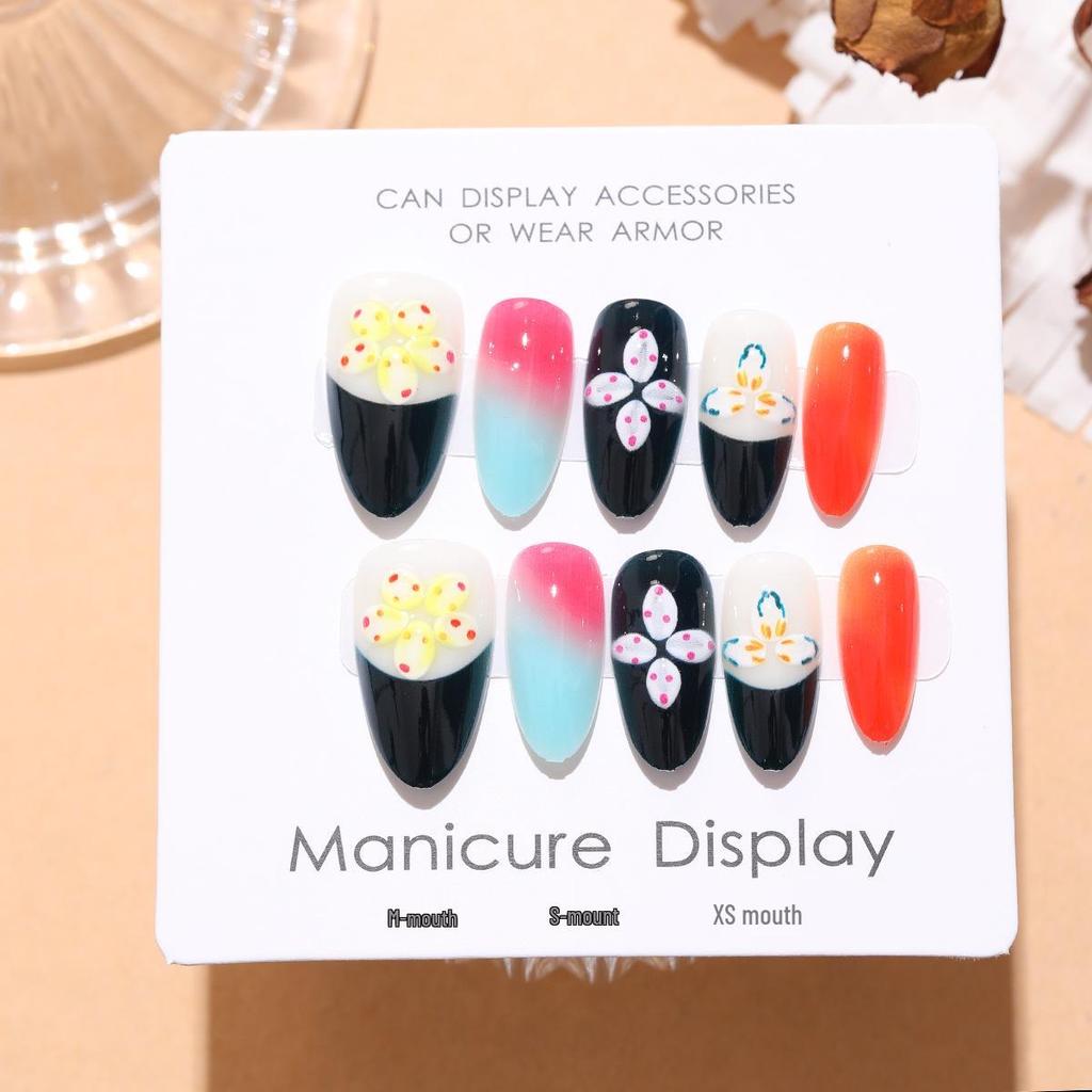 T824 Neon Flower Glasses: Hand-painted 3D Nail Stickers in a Sweet and Spicy Modern Chinese Style with Small Floral Design.